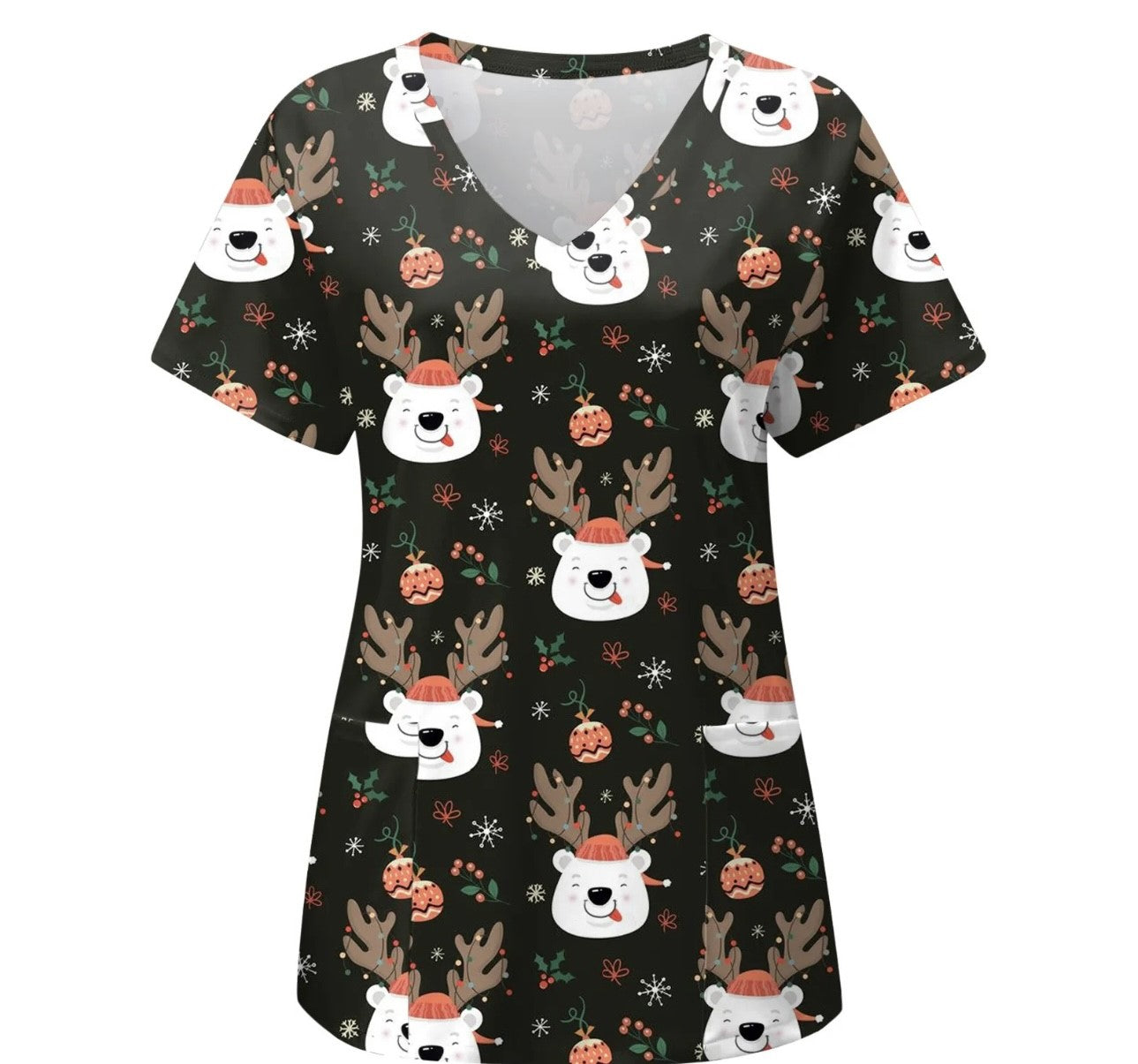 SIZE XL - Short Sleeve Christmas Scrub Top