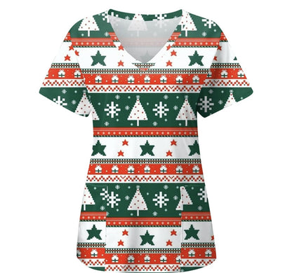 SIZE 2XL - Short Sleeve Christmas Scrub Top