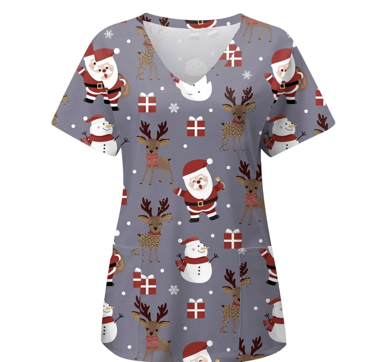 SIZE SMALL - Short Sleeve Christmas Scrub Top
