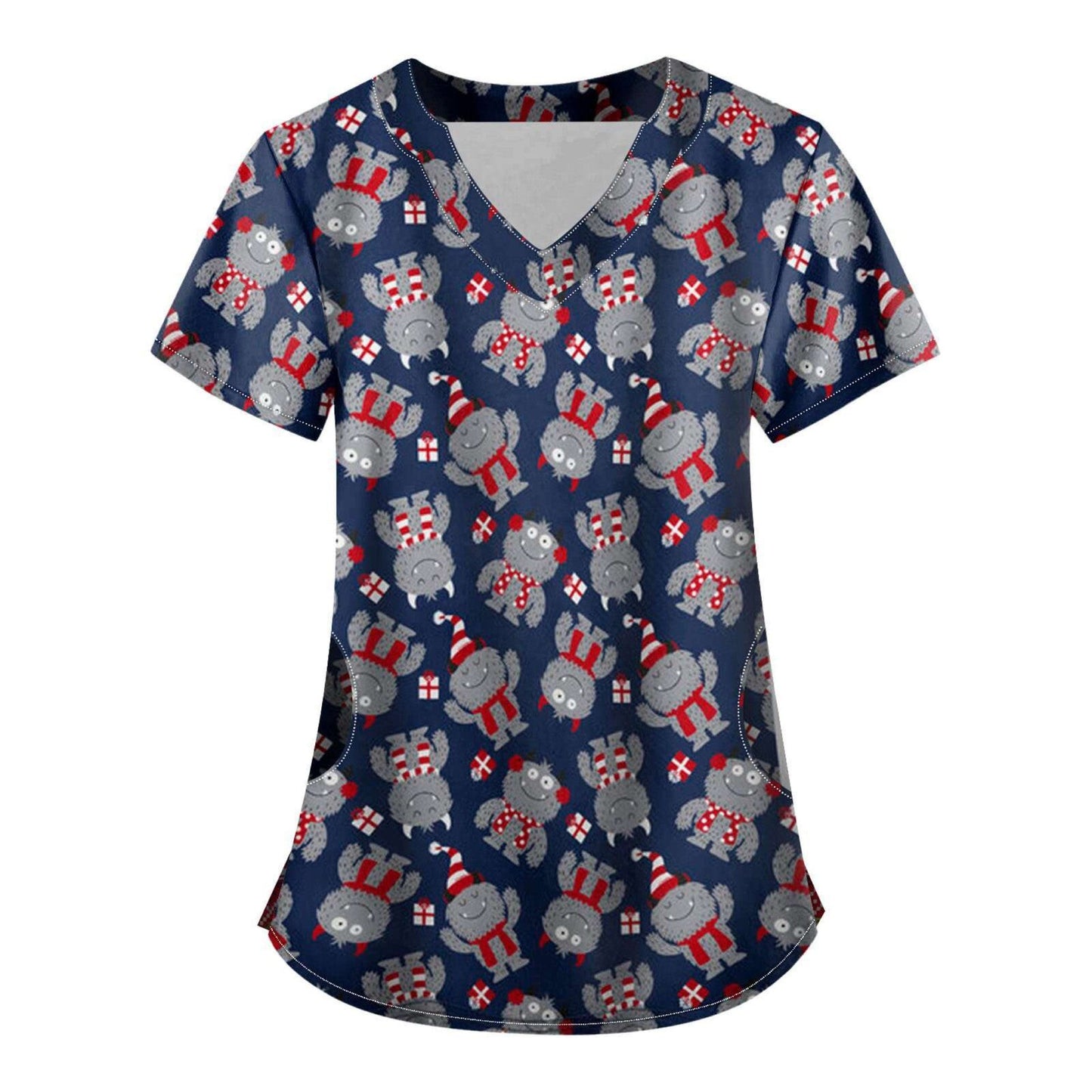 SIZE XL - Short Sleeve Christmas Scrub Top