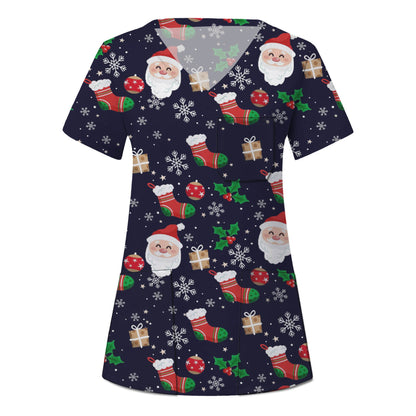 SIZE 2XL - Short Sleeve Christmas Scrub Top