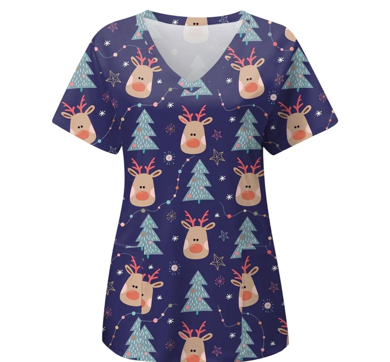 SIZE 3XL/4XL - Short Sleeve Christmas Scrub Top