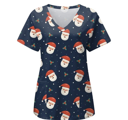 SIZE 2XL - Short Sleeve Christmas Scrub Top
