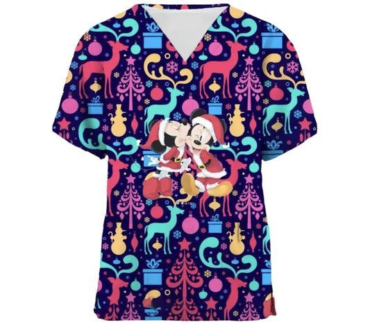Neon Mickey Christmas Scrub
