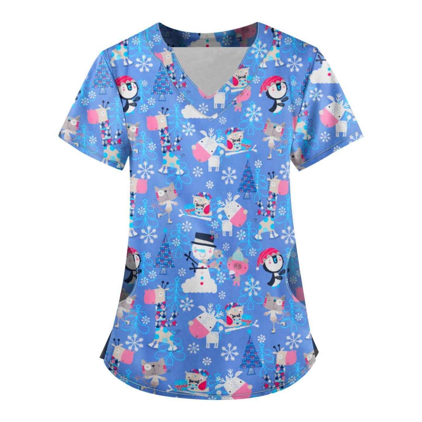 SIZE LARGE - Short Sleeve Christmas Scrub Top