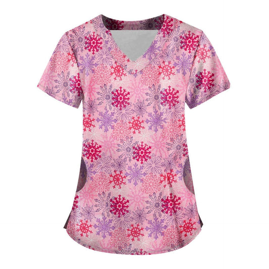 SIZE 3XL/4XL - Short Sleeve Christmas Scrub Top