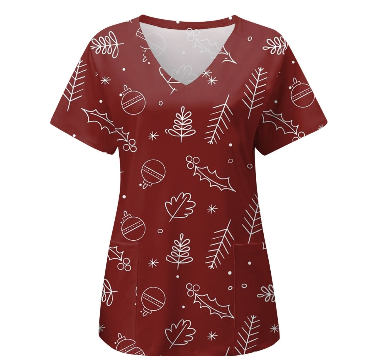 SIZE XL - Short Sleeve Christmas Scrub Top