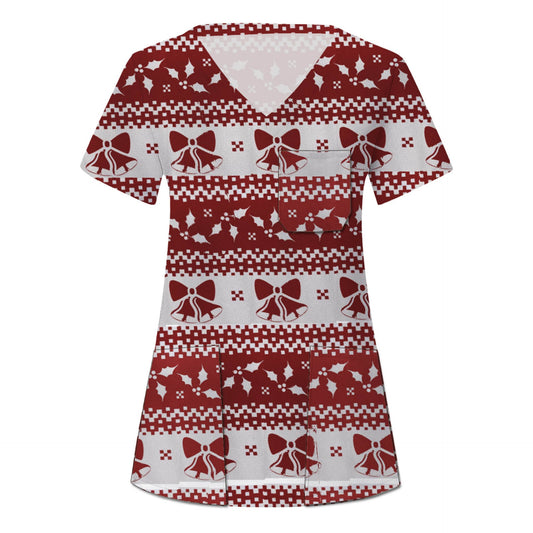 SIZE LARGE - Short Sleeve Christmas Scrub Top