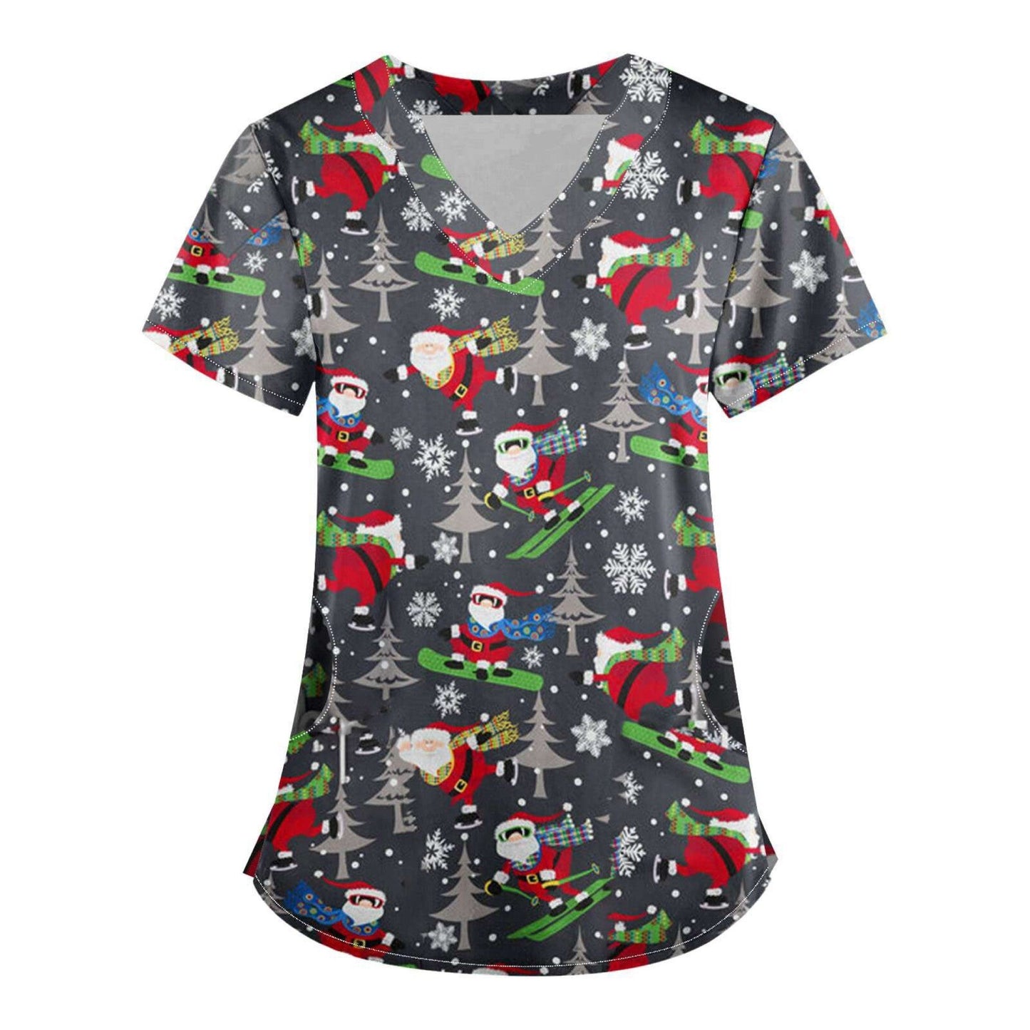 SIZE 3XL/4XL - Short Sleeve Christmas Scrub Top