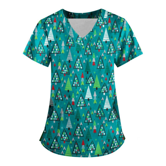 SIZE 2XL - Short Sleeve Christmas Scrub Top
