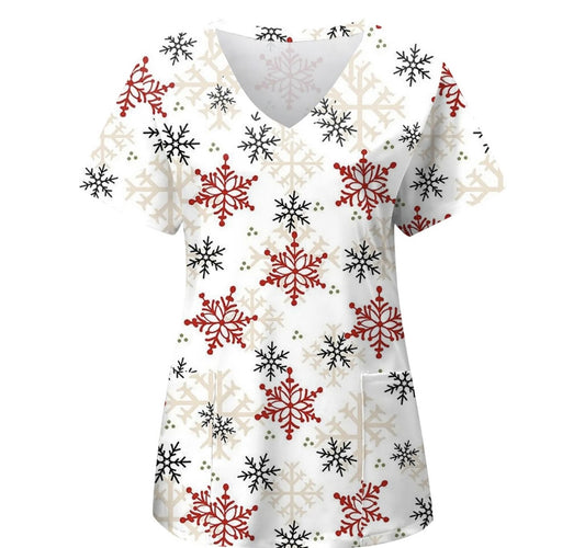 SIZE MEDIUM - Short Sleeve Christmas Scrub Top