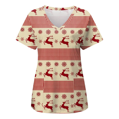 SIZE 2XL - Short Sleeve Christmas Scrub Top